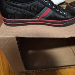 Gucci Black GG Low-Top Sneaker with Red & Green Stripe